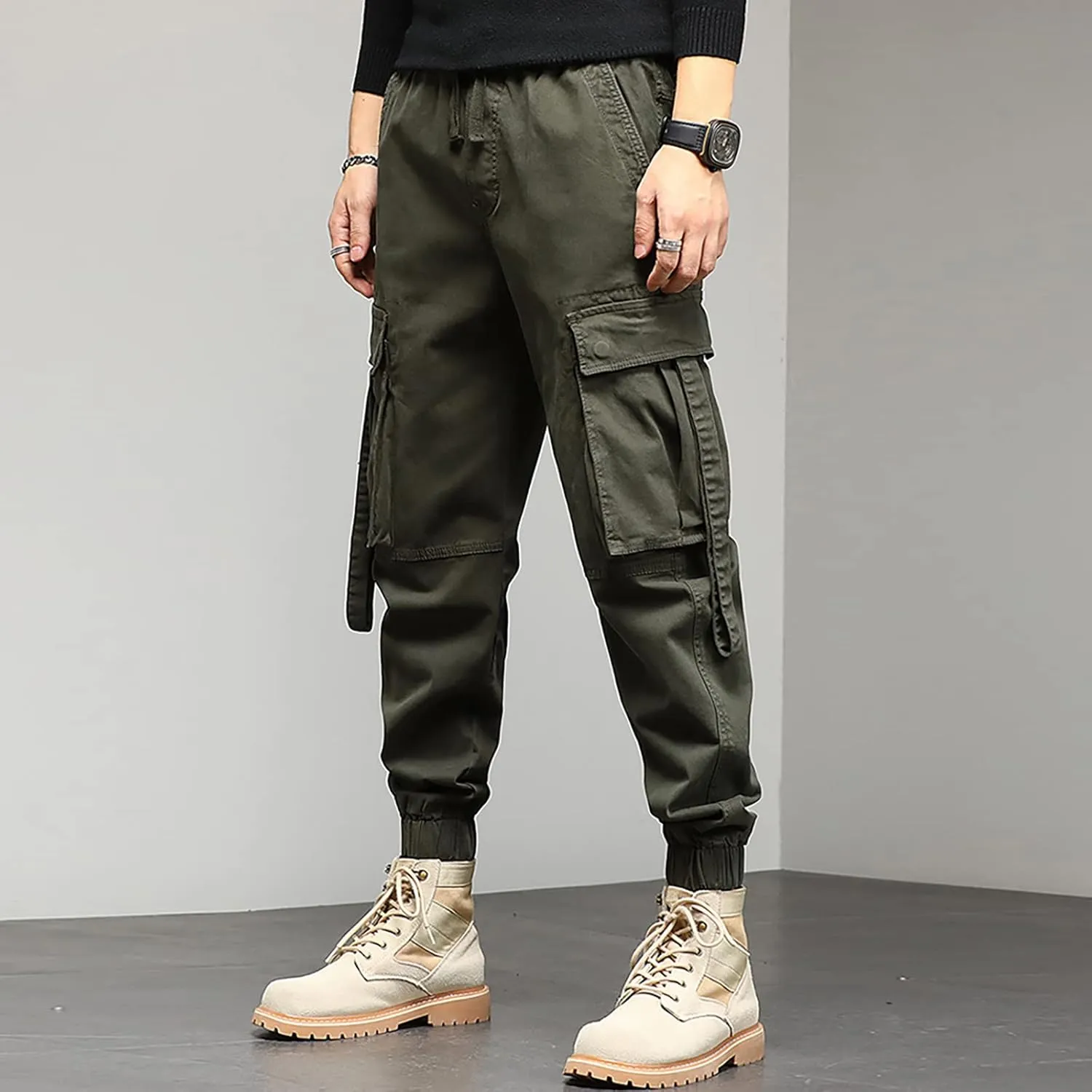 Work Pants for Men Slim Fit Casual Hiking Pants Workout Joggers Stretch Outdoor Twill Track Sweatpants Multi Pockets