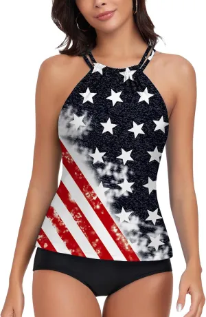 WOWENY Womens Swim Tankini Tops High Neck Bathing Suit Slim Fit Swim Tops UPF 50  Tummy Control Swimsuits No Bottom