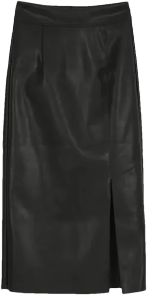 Wrap Bodycon Pencil Skirts Women Winter Fashion Office Pu Faux Leather Midi Split Skirt