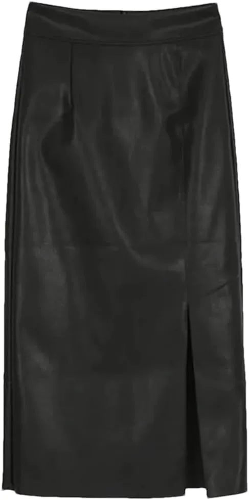 Wrap Bodycon Pencil Skirts Women Winter Fashion Office Pu Faux Leather Midi Split Skirt