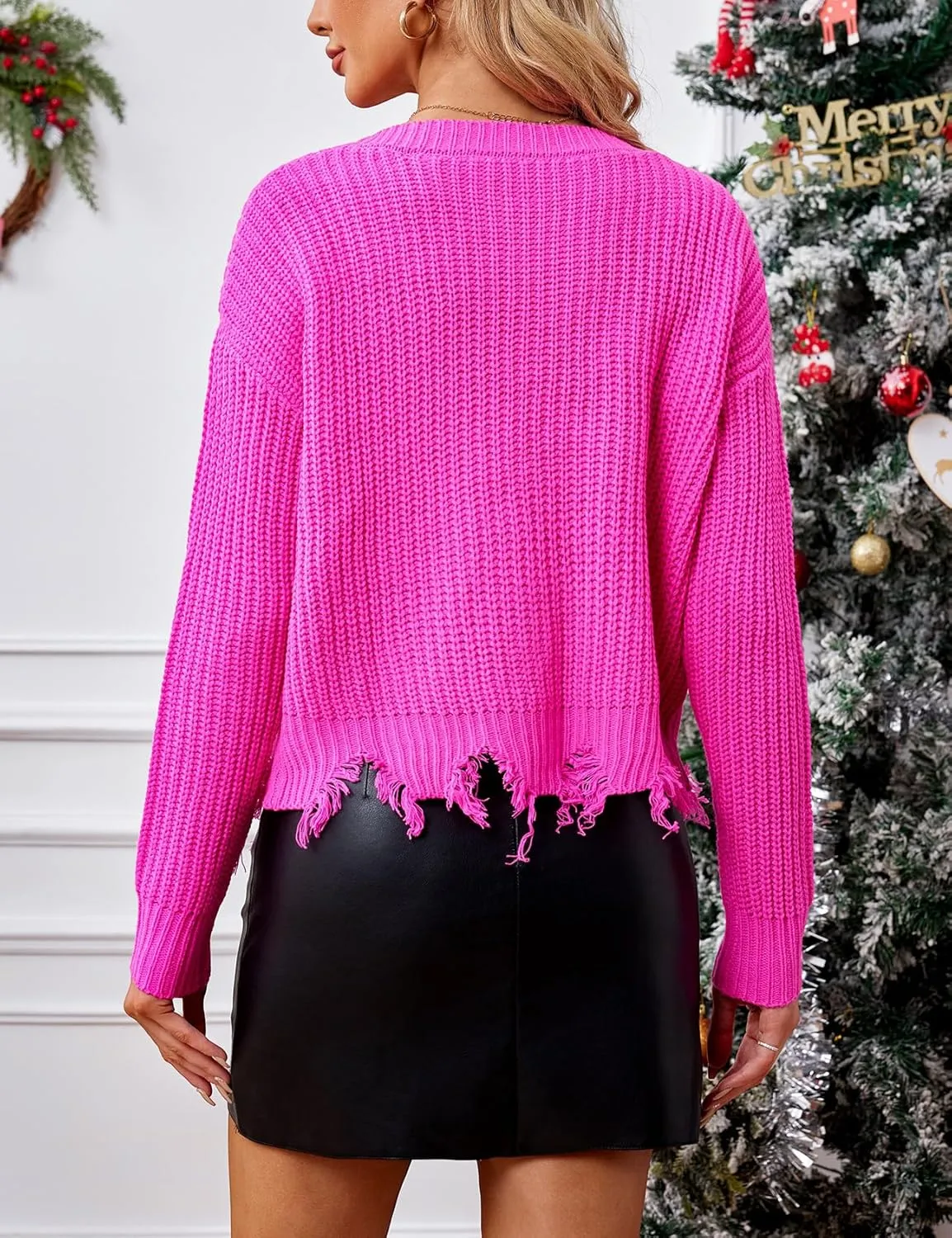 Yimoon Womens Ugly Christmas Cardigan Button Down V-Neck Sweater Cute Festive Animal Santa Pattern Knit Crop Cardigan