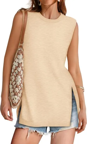 Yousify Women's Summer Tank Tops Crew Neck Sweater Vest 2025 Casual Sleeveless Knit Trendy Tunic Top XS-2XL