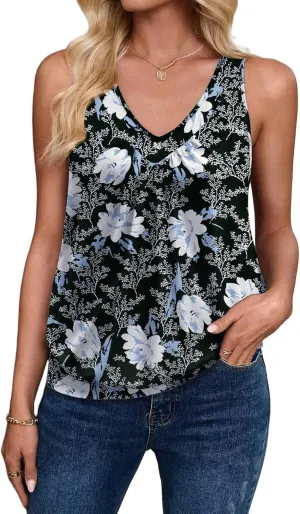 Zeagoo Womens Tank Tops Loose Fit V Neck Ruched Sleeveless Tops Casual Basic Banded Shirts S-XXL